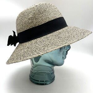 Furtalk Wide Brim Woven Rattan Beach Hat w/ Black Ribbon Women's OSFM